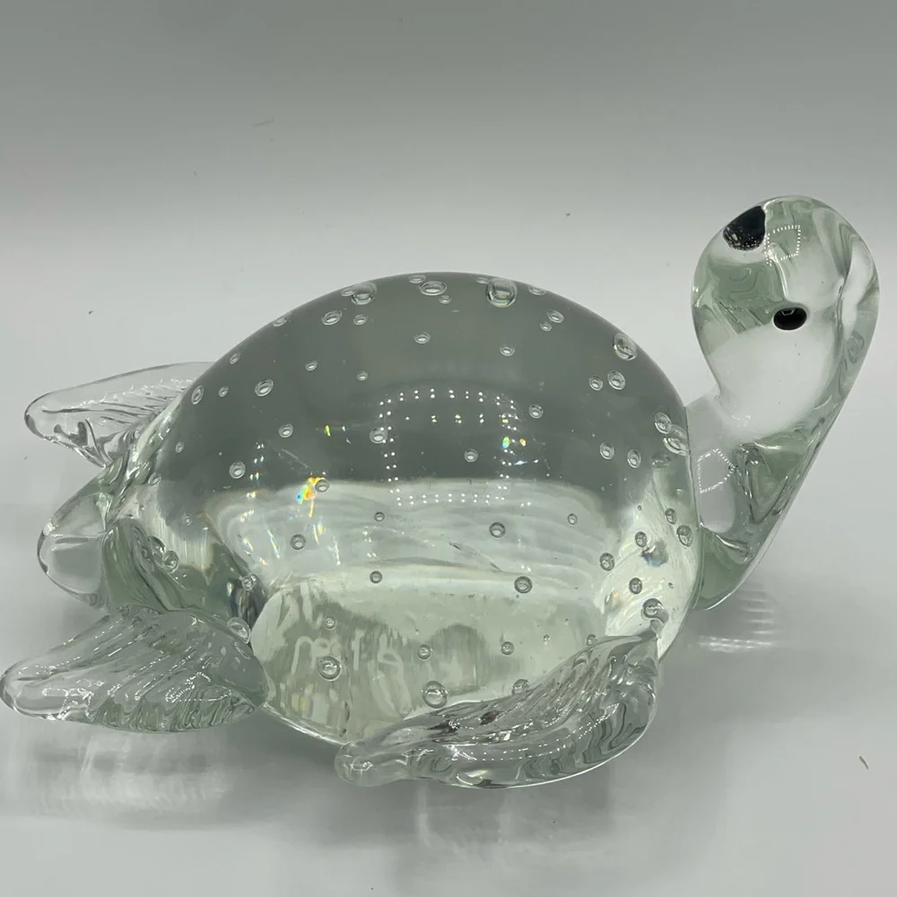 West Elm: Hand Blown Sea Turtle Clear Glass Paperweight with Bullicante Bubbles
